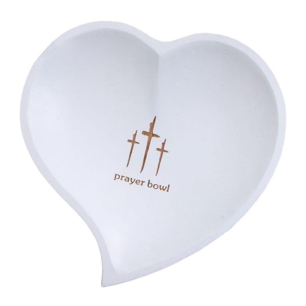 Handcrafted Wooden White Heart Prayer Bowl Gift Faith Wedding Religious NIP